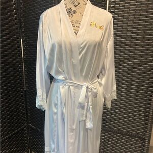 White Silk Bridal Robe with Lace trim